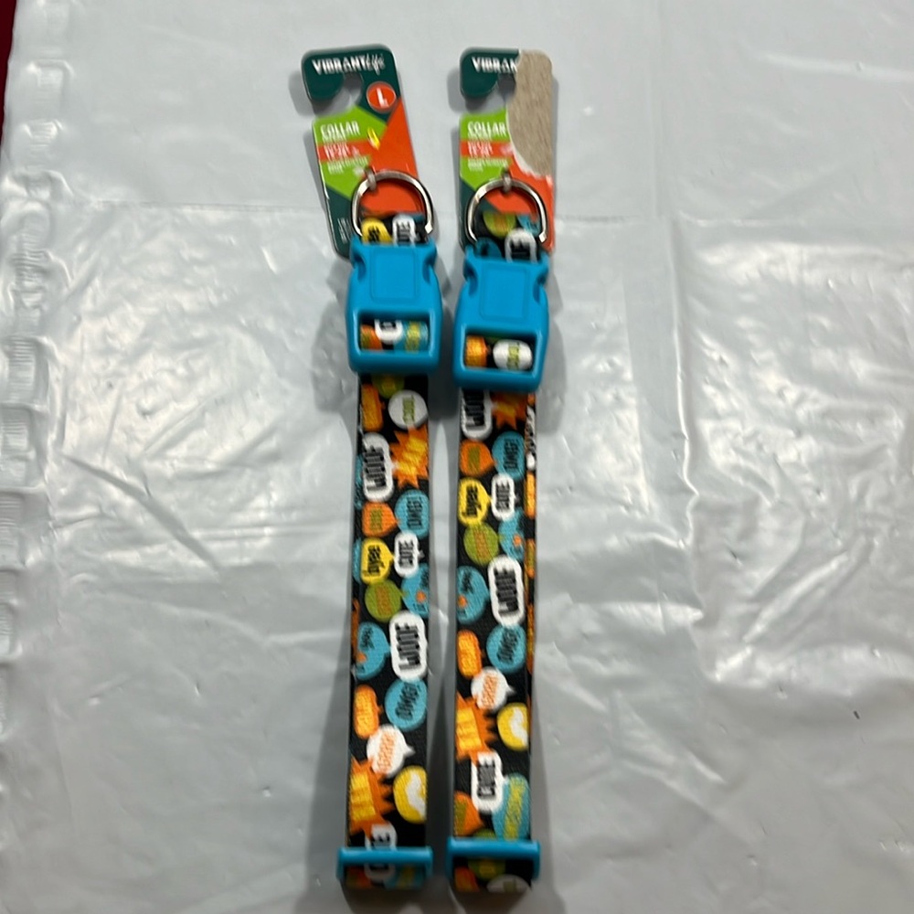 TWO NEW Dog Collars for large dogs emoji speech bubbles woof awesome cute bye